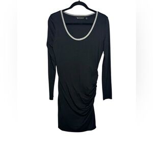 Athleta Shift T-shirt Dress Womens Small Black Pima Cotton Modal Ruched Side